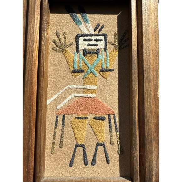 Vintage Navajo Sand Painting Art James Joe Native American Healing God 7.5X4.5" - Picture 8 of 11
